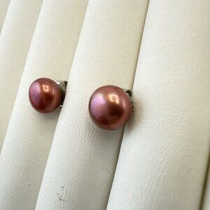 Honora Pearl Earrings Red Rust Button Sterling Silver 9 mm Stud 925 QVC